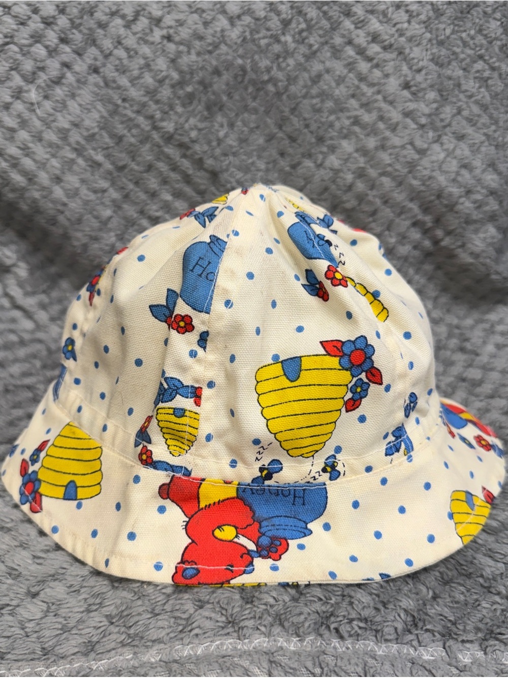 Vintage Baby Bucket Hat Bear & Honey 70s 80s Dotted Summer baby/toddler Sun Hat